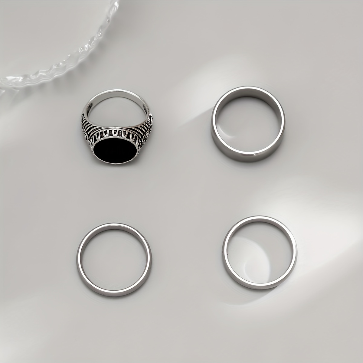 4pcs Titanium Steel Ring Set Punk Hip Hop Style